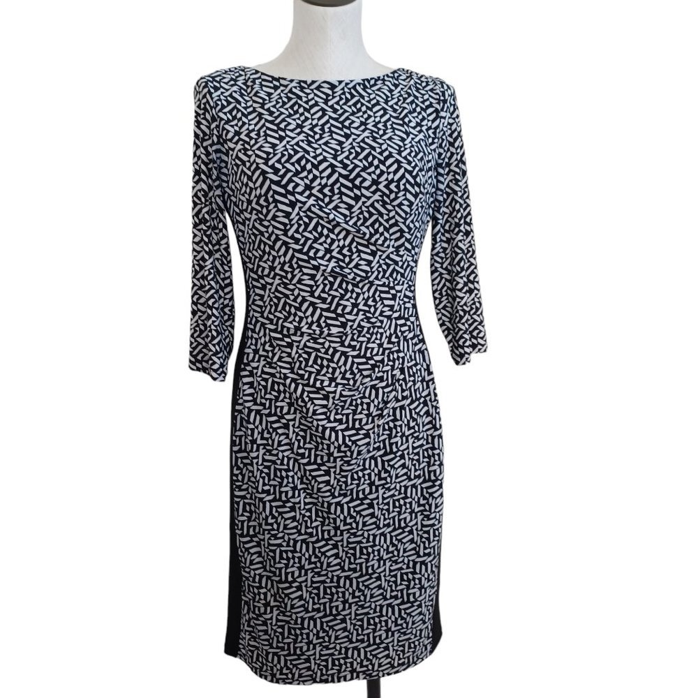 Ralph Lauren Dress Black White Long Sleeve Sheath Womens size 8